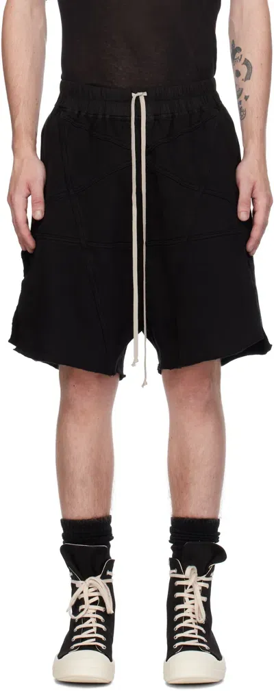 Rick Owens Drkshdw Black Porterville Jersey Trucker Cut Off Shorts In 09 Black