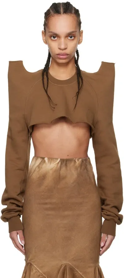 Rick Owens Drkshdw Brown Cropped Tecsweat Sweatshirt In 44 Khaki Brown