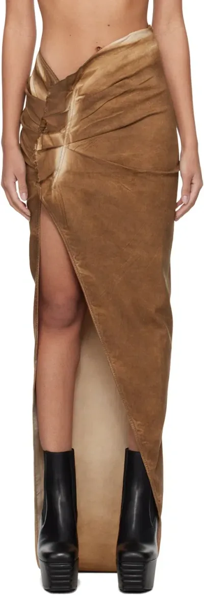 Rick Owens Drkshdw Brown Edfu Denim Maxi Skirt In 54 Henna Brown