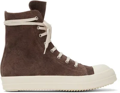 Rick Owens Drkshdw Brown Porterville Cotton Moleskin Sneaks Sneakers In 8311 Terra/milk/milk