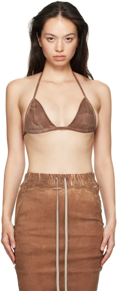 Rick Owens Drkshdw Brown Porterville Foil Stretch Denim Bra In 83 Terra