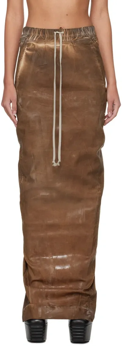 Rick Owens Drkshdw Brown Pull On Pillar Denim Maxi Skirt In 54 Henna Brown