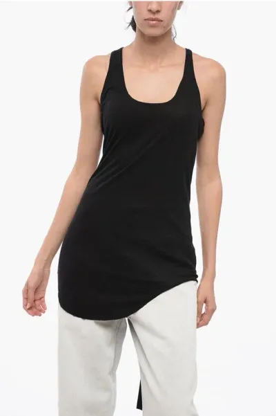 Rick Owens Drkshdw Cotton Tank Top With Raw-cut Hem In Black