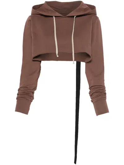 Rick Owens Drkshdw Cropped Hoodie In Brown