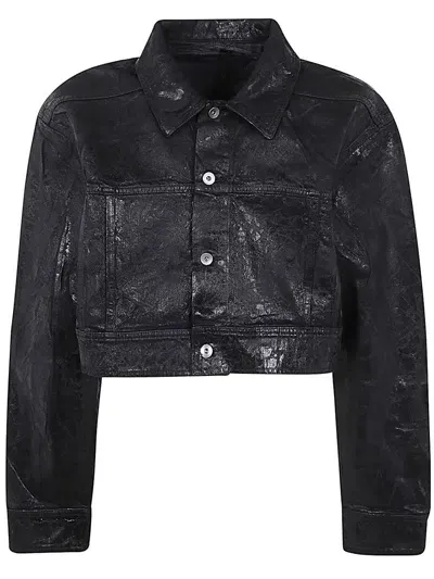 Rick Owens Drkshdw Cropped Jumbo Worcker Denim Jacket Clothing In Black