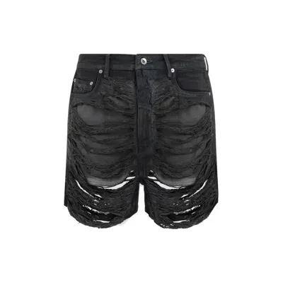 Rick Owens Drkshdw Geth Distressed Shorts In Black