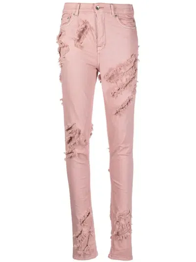 Rick Owens Drkshdw Detroit Ripped Denim Jeans In Pink