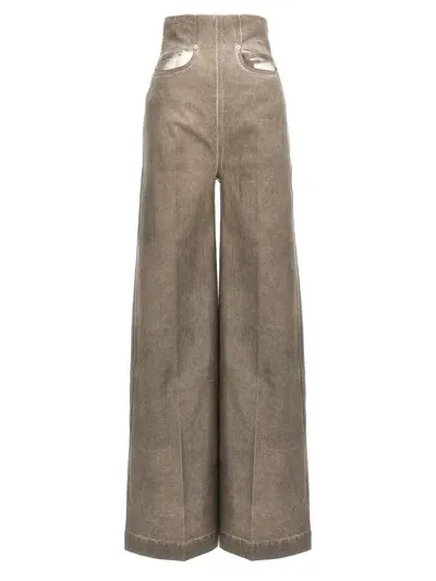 Rick Owens Drkshdw High Waist Wide Leg Trousers With Pockets In Gray