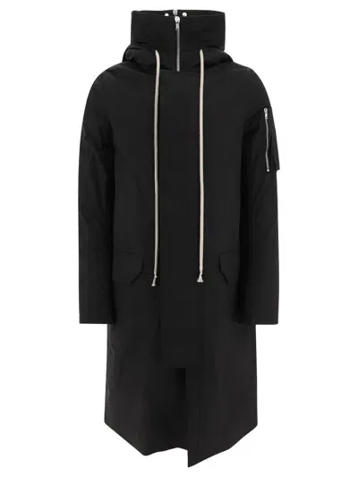 Rick Owens Drkshdw Drawstring Hooded Coat In Black