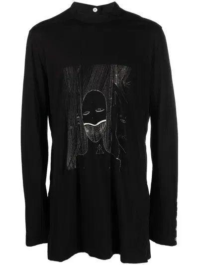 Rick Owens Drkshdw Black Graphic Print Long Sleeve T-shirt