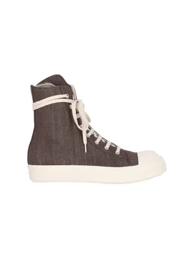 Rick Owens Drkshdw High-top Denim Sneakers In Brown