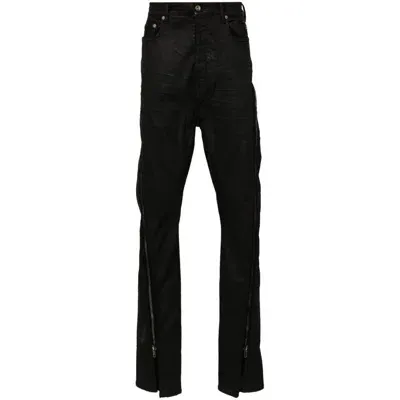 Rick Owens Drkshdw Bolan Banana Slim-fit Straight-leg Zip-detailed Waxed Jeans In Black