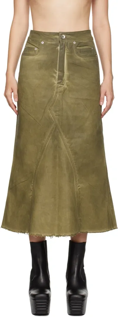 Rick Owens Drkshdw Khaki Godet Denim Midi Skirt In 85 Sage