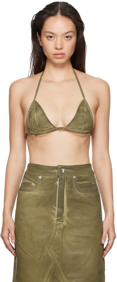 Rick Owens Drkshdw Khaki Porterville Foil Stretch Denim Bra In 85 Sage