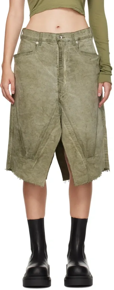 Rick Owens Drkshdw Khaki Porterville Slivered Midi Skirt In 85 Sage