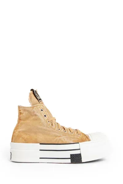 Rick Owens Drkshdw Converse Dbl Drkstar Distressed Over-dyed Canvas High-top Sneakers In Beige