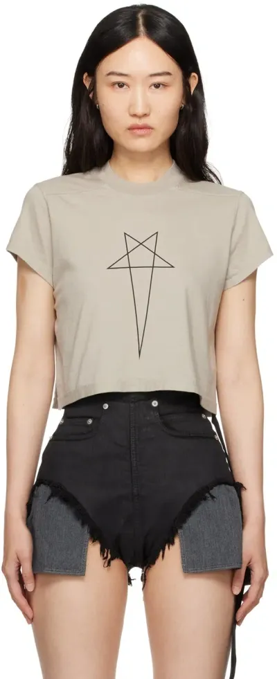 Rick Owens Drkshdw Off-white Porterville Cropped Small Level T-shirt In 809 Pearl/black