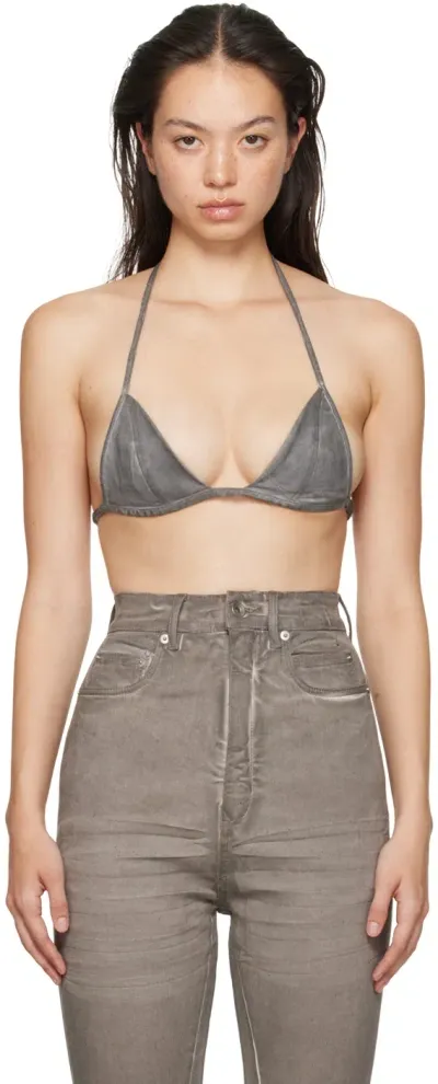 Rick Owens Drkshdw Off-white Porterville Foil Stretch Denim Bra In Grey