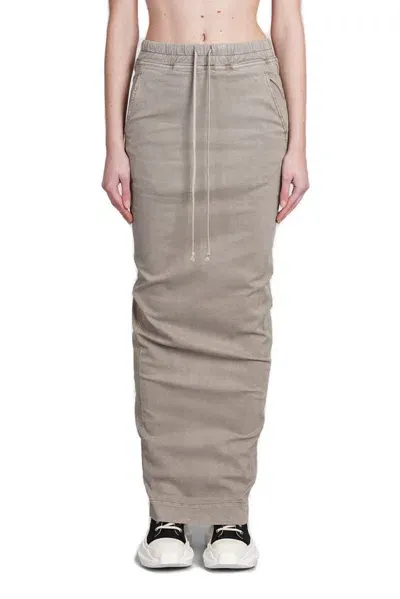 Rick Owens Drkshdw Pillar Drawstring Denim Midi Skirt In Beige