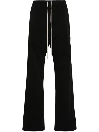 Rick Owens Drkshdw Side-slit Cotton Straight Trousers In 09 Black