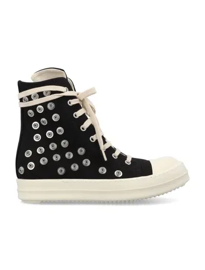 Rick Owens Drkshdw Luxor Eyelet-detailed High-top Sneakers In Black/white