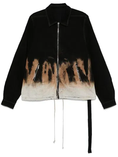 Rick Owens Drkshdw Tie-dye Denim Jacket In Black Flames