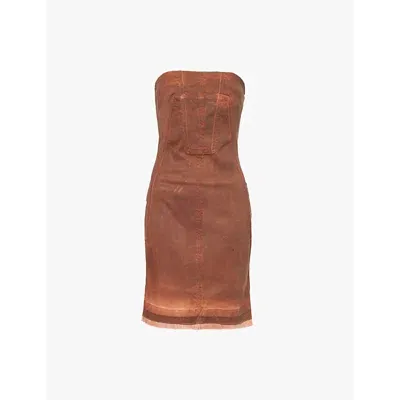 Rick Owens Drkshdw Womens Terra Splintered Overdyed Bustier Stretch-denim Mini Dress In Brown