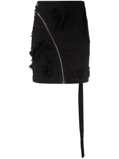 Rick Owens Drkshdw Zip-detail Frayed Skirt In Black