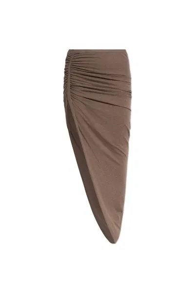 Rick Owens Edfu Draped Ruched Asymmetric Skirt In Brown