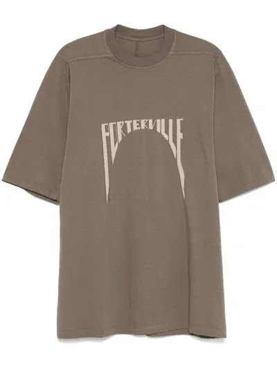 Rick Owens Embroidered-logo Organic-cotton T-shirt In Brown