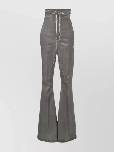 Rick Owens Coated Pressed-crease Flared Trousers In Grey