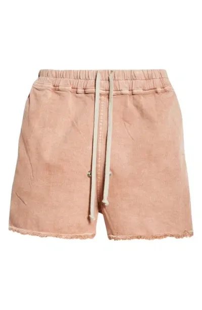 Rick Owens Gabe Boxer Raw Hem Denim Drawstring Shorts In Dark Pink