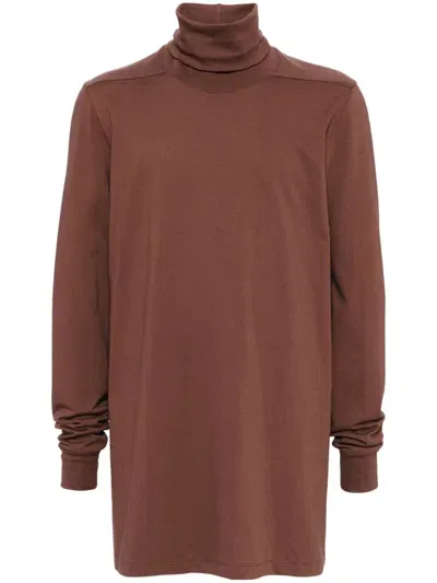 Rick Owens High-neck Cotton T-shirt In Brown