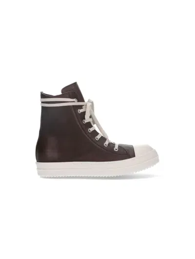 Rick Owens High-top Sneakers With Zip In Brown