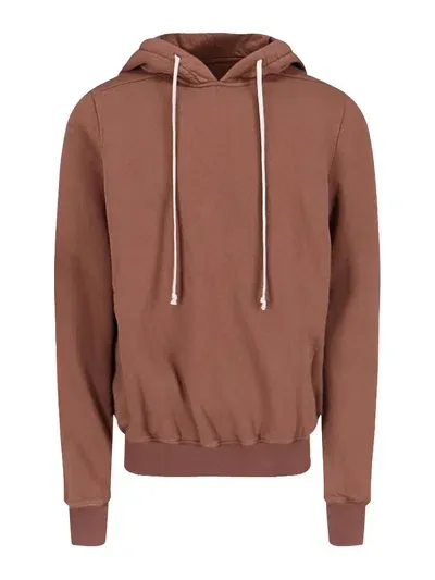 Rick Owens Hooded Sweatshirt With Fringe In Brown