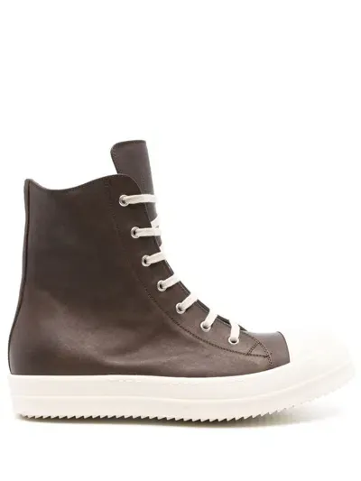 Rick Owens Leather Sneakers In Brown