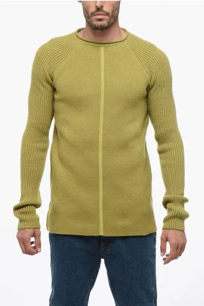 Rick Owens Luxor Crew Neck Cashmere Blend Pullover With Jacquard Detail In Green