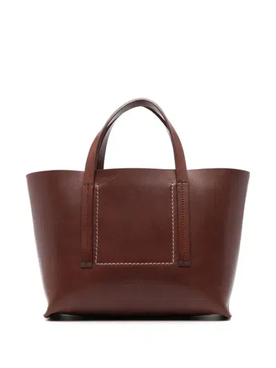 Rick Owens Mini Shopper Leather Tote Bag In Brown