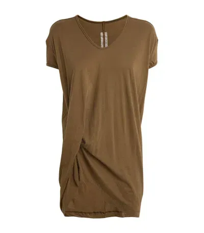 Rick Owens Organic Cotton-cashmere Hiked T-shirt In Brown