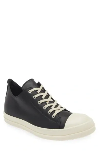 Rick Owens Classic Toe-cap Leather Low-top Trainers In Black Milk