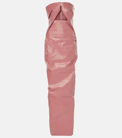 Rick Owens Prong Strapless Coated Denim Gown In Pink