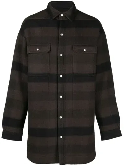 Rick Owens Striped Drop-shoulder Shirt Jacket In Brown