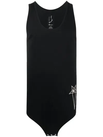 Rick Owens X Champion Embroidered-logo Cotton Vest In Black