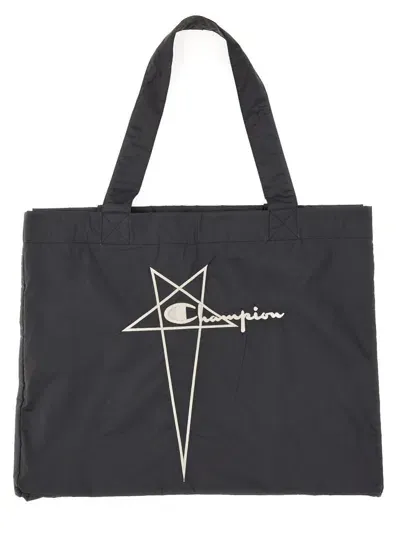 Rick Owens X Champion Nylon Tote Bag In Black