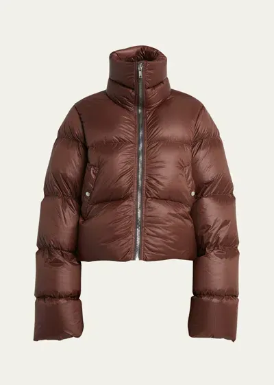 Rick Owens Zip-up Funnel Neck Puffer Jacket In Brown