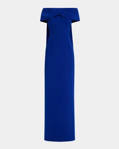 Rickie Freeman For Teri Jon Draped Off-shoulder Crepe Gown In Royal Blue