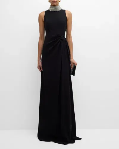 Rickie Freeman For Teri Jon Embellished Mock-neck Gown In Black