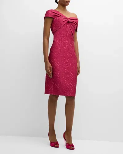 Rickie Freeman For Teri Jon One-shoulder Speckled Jacquard Dress In Cherry