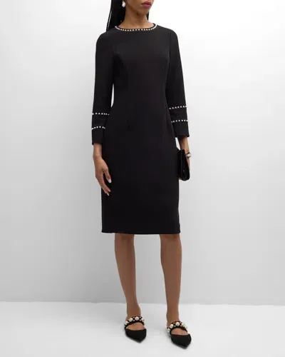 Rickie Freeman For Teri Jon Pearly-trim Stretch Crepe Dress In Black