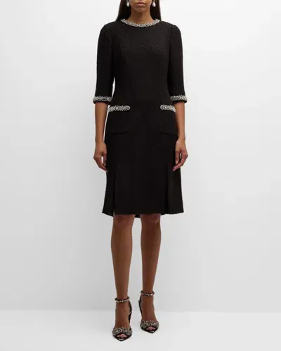 Rickie Freeman For Teri Jon Rhinestone-trim Boucle Dress In Black